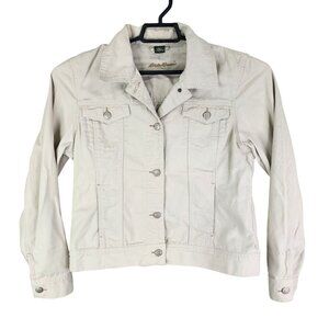 Womens Beige Eddie Bauer Jacket Button Down Long Sleeve 100% Cotton Size L
